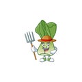 Happy Farmer bok choy cartoon mascot with hat and tools