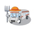 Happy Farmer campervan cartoon picture with hat and tools