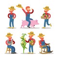 Happy Farmer Cartoon. Guy with Basket of Vegetables Royalty Free Stock Photo