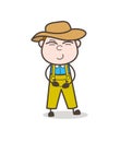 Happy Farmer Character Slightly Smiling Face Vector