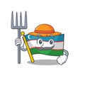 Happy Farmer flag uzbekistan Scroll cartoon character with hat and tools