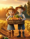 Happy farmer kids with their harvest Royalty Free Stock Photo