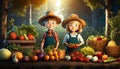 Happy farmer kids with their harvest Royalty Free Stock Photo