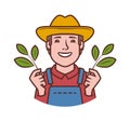 Happy farmer logo. Agriculture, farming, natural food symbol