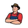 Happy farmer logo. Farming, agriculture vector illustration