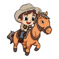 Happy farmer riding a horse character illustration in doodle style