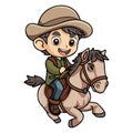 Happy farmer riding a horse character illustration in doodle style