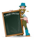 Happy Farmer pointing at his Big Sign Royalty Free Stock Photo