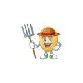 Happy Farmer potato cartoon mascot with hat and tools