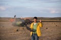 Happy farmer in soybean field Royalty Free Stock Photo