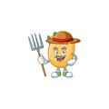 Happy Farmer sprouted potato tuber cartoon mascot with hat and tools