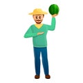 Happy farmer watermelon icon, cartoon style Royalty Free Stock Photo