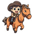 Happy farmer riding a horse character illustration in doodle style