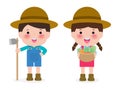 Happy farmers vector flat design isolated on white background. cute Cartoon characters of man and woman farming concept