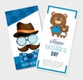 Happy fasthers day card with bears and hipster accessories