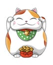 Happy Fat Cat gloating over a pile of gold coins