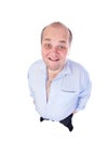 Happy Fat Man in a Blue Shirt, wide-angle top view Royalty Free Stock Photo