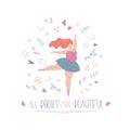 Happy fat woman,overweight female ballet dancer, weight problem Royalty Free Stock Photo