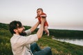 Happy father and baby outdoors family lifestyle dad and child Royalty Free Stock Photo