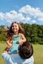 Happy Father And Child Having Fun Playing Outdoors. Family Time Royalty Free Stock Photo