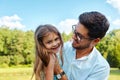 Happy Father And Child Having Fun Playing Outdoors. Family Time Royalty Free Stock Photo