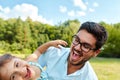 Happy Father And Child Having Fun Playing Outdoors. Family Time Royalty Free Stock Photo