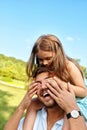 Happy Father And Child Having Fun Playing Outdoors. Family Time Royalty Free Stock Photo