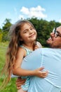 Happy Father And Child Having Fun Playing Outdoors. Family Time Royalty Free Stock Photo
