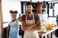 Happy father and children in the kitchen. Healthy food, family, cooking concept