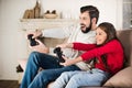 happy father and daughter playing video game Royalty Free Stock Photo