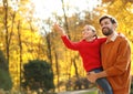 Happy father and daughter spending time. Autumn walk Royalty Free Stock Photo