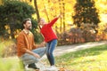 Happy father and daughter spending time. Autumn walk Royalty Free Stock Photo
