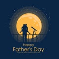 Happy father day banner with Silhouette son is riding his father Watch stars at full moon night time vector design Royalty Free Stock Photo