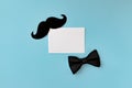 Happy father day, black mustache and bow tie