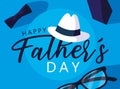 happy father day card with gentleman hat and icons