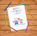 Happy Father Day Kid Hand Drawn Picture Daughter