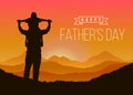 Happy father day with Silhouette son is riding his father`s neck at Mountain peaks in evening time vector design Royalty Free Stock Photo