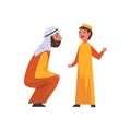Happy Father and His Son, Muslim Arab Family in Traditional Clothes Vector Illustration Royalty Free Stock Photo