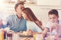 Happy father kissing his daughter into forehead Royalty Free Stock Photo