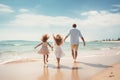 happy father and little daughter running and having fun on summer beach vacation, rear view Happy young family running and jumping Royalty Free Stock Photo