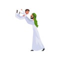 Happy Father Playing with His Little Son, Muslim Arab Family in Traditional Clothes Vector Illustration Royalty Free Stock Photo