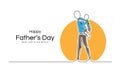 Happy father`s day - Abstract line drawing The father carried his son on the back vector design