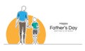 Happy father`s day - Abstract line drawing father holding son` s hand looking at the sun vector design Royalty Free Stock Photo