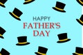 Happy father`s day background. Many cylinder hats on a blue background. Congratulatory background.