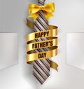 Happy Father\'s Day background template with man brown tie and white shirt with gold bow and ribbon for promotion banner, ads, Royalty Free Stock Photo