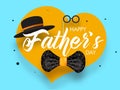 Happy Father\'s Day Banner Design with Male Hipster Element on Yellow Hearts at Turquois