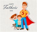 Happy Father`s day card. Dad with children