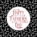 Happy Father\'s day card design, doodle style art backdrop with mustaches, cups and neckties