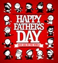 Happy Father`s day card design with many men figures different professions