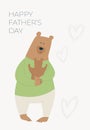 Happy Father\'s Day! Cartoon illustration with father bear and son bear. Cute holidays poster, postcard or banner. A bear cub in